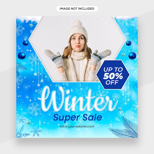 Banner invernale, modello di banner di vendita con tipografia con elementi invernali