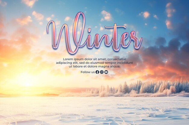 PSD winter banner template met sunrise winter achtergrond