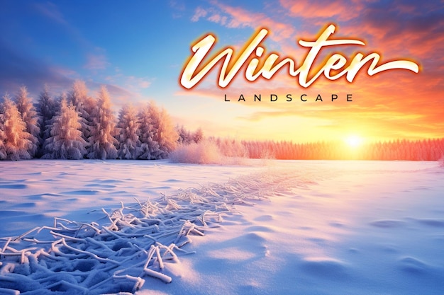 PSD winter banner template with sunrise winter background