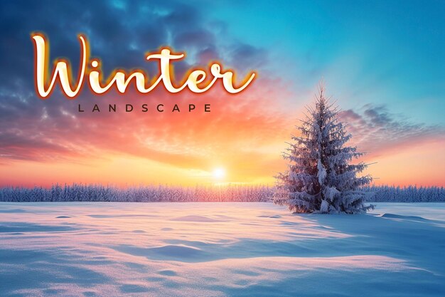 PSD winter banner template with sunrise winter background