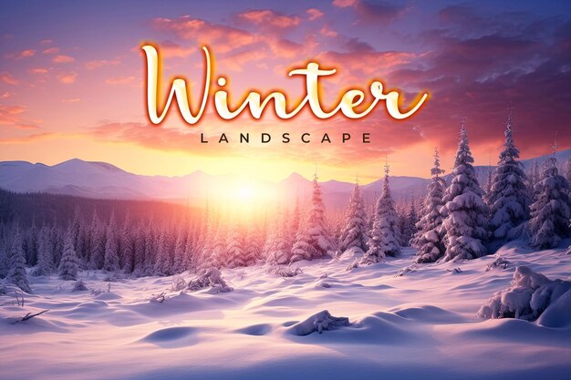 PSD winter banner template with sunrise winter background