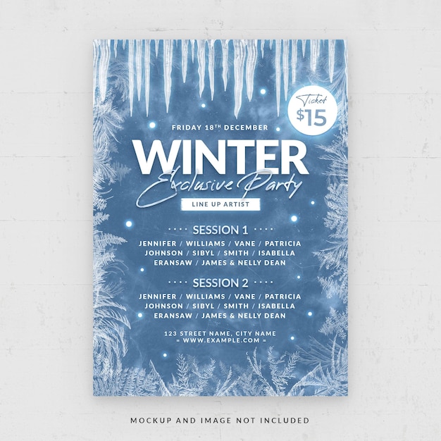 Winter bash muziekfeest flyer-sjabloon in psd