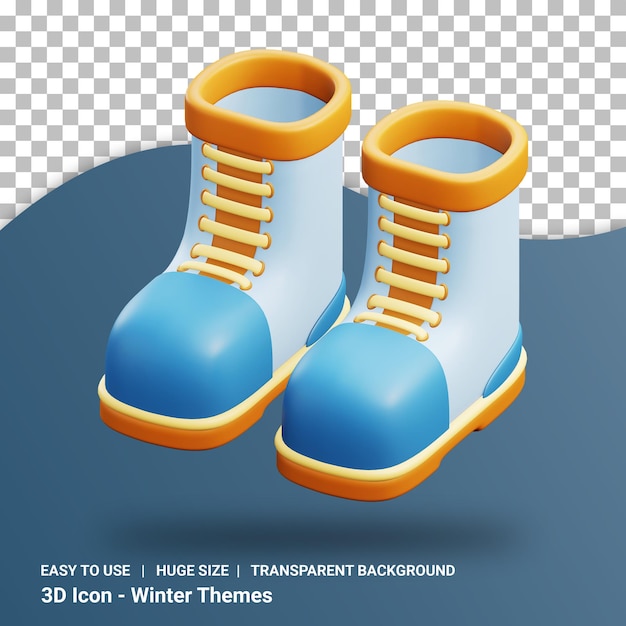 Winter boots 3d illustration with transparent background