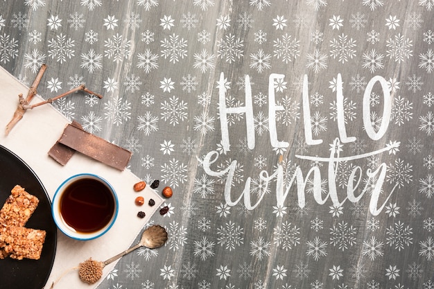 PSD winter breakfast with hello winter message