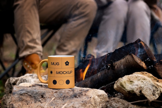 Winter camping with mug mockup