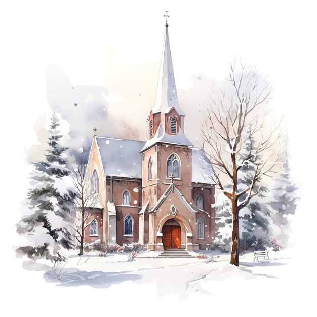 PSD winter church for christmas event watercolor style ai generated