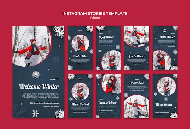 Modello di storie di instagram di concetto di inverno