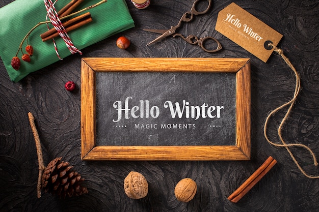 PSD concetto di inverno con cornice mock-up