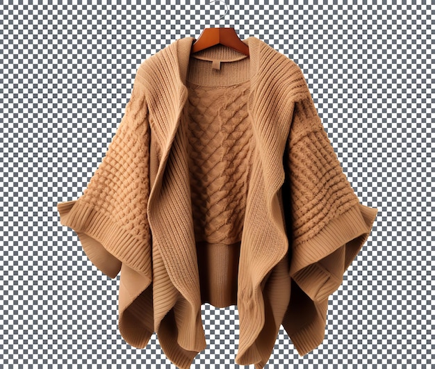 PSD winter convertible poncho cardigan isolated on transparent background