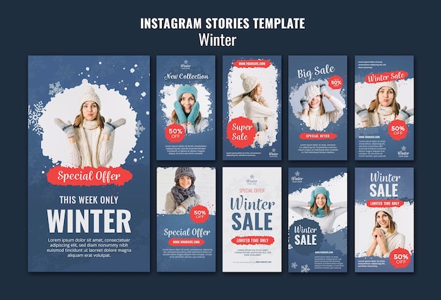 PSD modello di storie di instagram di design invernale