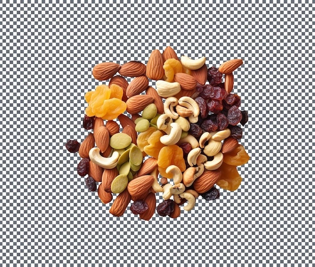 Winter dry fruits trail mix nuts isolated on transparent background