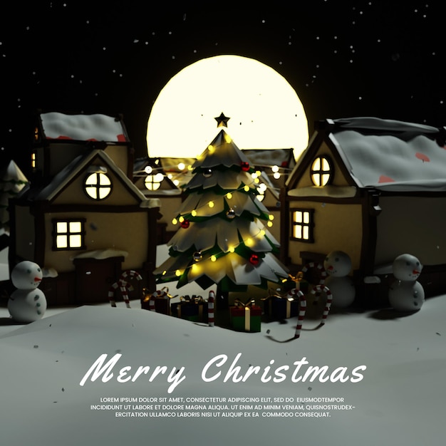 PSD winter environment with christmas tree