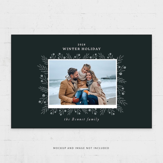 Winter family photo card 6x4 flyer template in psd v1