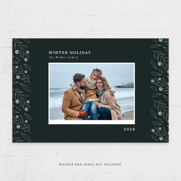 winter family photo card 6x4 flyer template in psd v2
