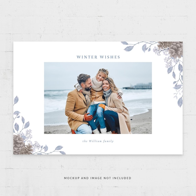 PSD winter family photo card 6x4 flyer template in psd with simple theme v1