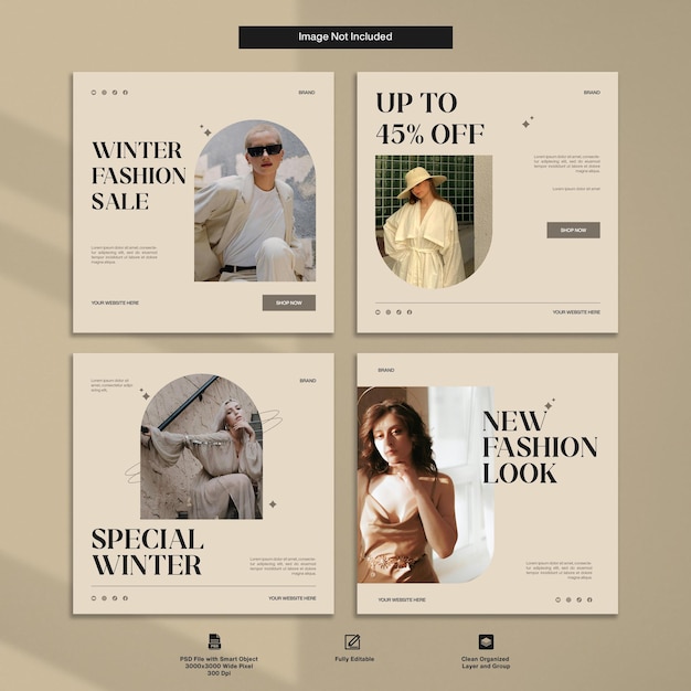 Winter Fashion Sale Promotion Instagram Post Social Media Template Set Collection