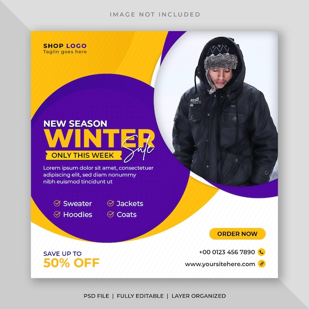 冬のファッションセールソーシャルメディアの投稿とInstagramのWebバナーテンプレート