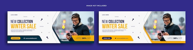冬のファッションセールソーシャルメディアウェブバナーチラシとfacebookカバー写真デザインテンプレート
