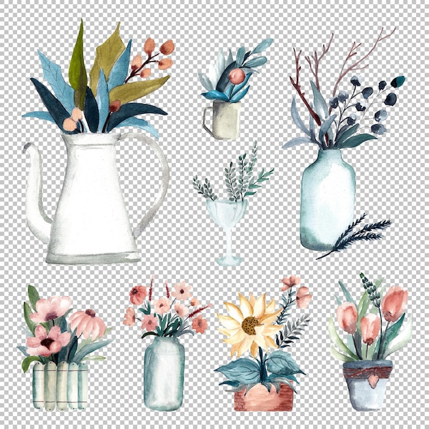 PSD winter flowerpot in watercolor illustration