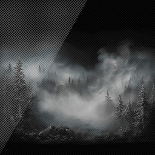 PSD winter fog with forest isolated transparent background