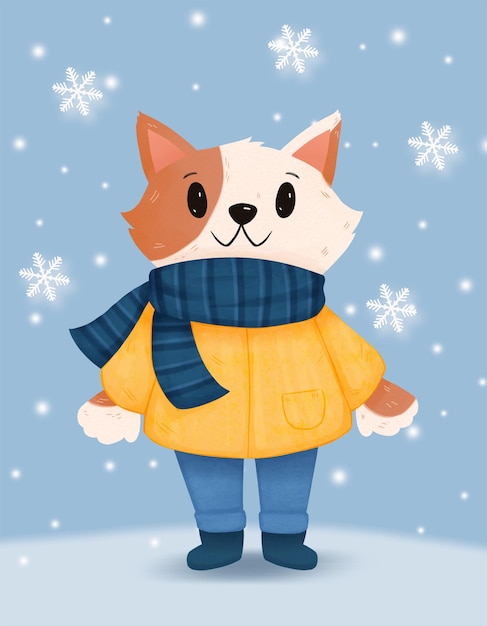 Winter illustration Cat in the snow