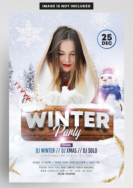 PSD winter partij sneeuw evenement seizoen flyer sjabloon