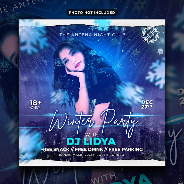 Winter party event flyer square and web banner