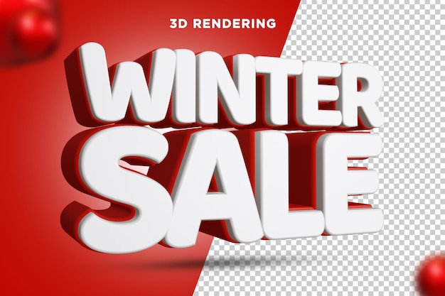 Winter sale 3d rendering text composition alpha background psd