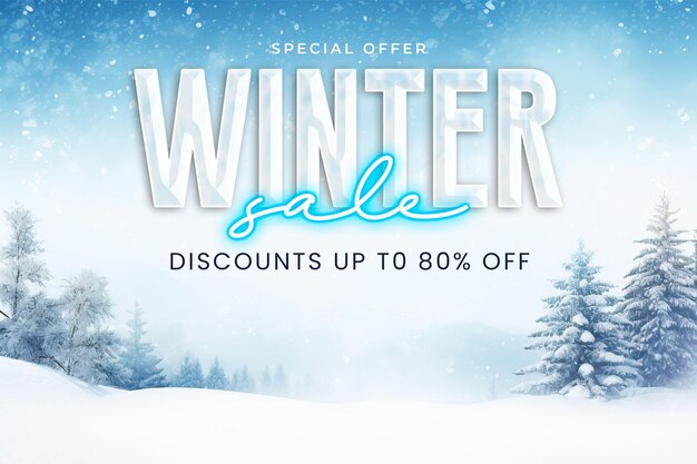 PSD winter sale background with winter landscape