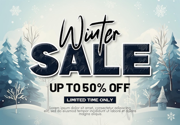 PSD winter sale banner template design with winter landscape