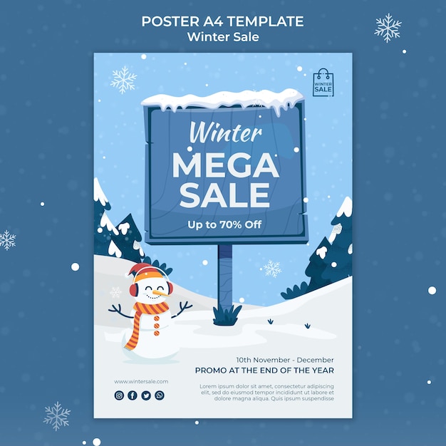 PSD winter sale poster design template