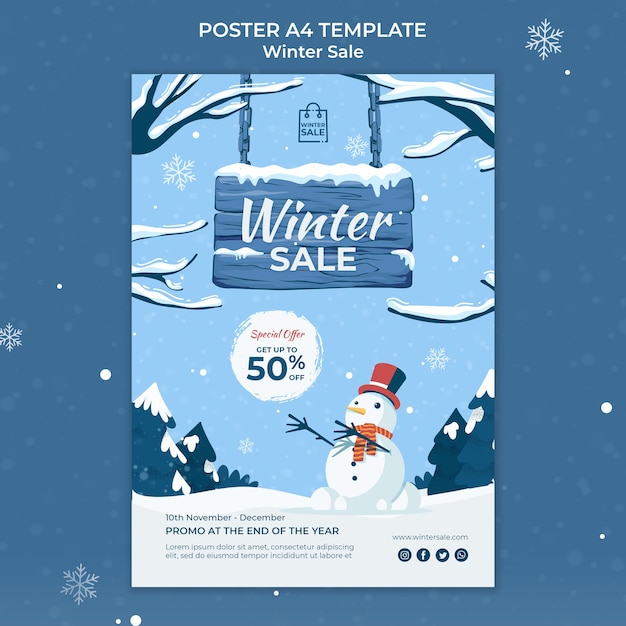 PSD winter sale poster design template