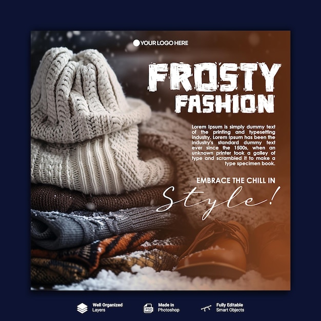 winter sale psd template for instagram square flyer post template