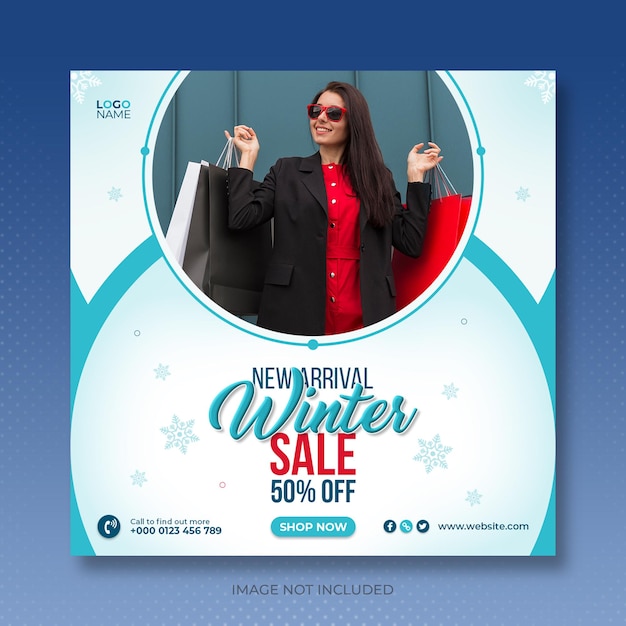 PSD winter sale social media post design and web banner template