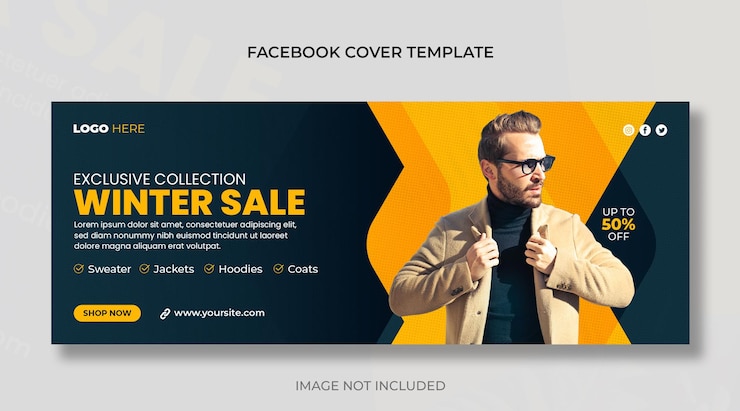 PSD winter sale social media post horizontal web banner and facebook cover photo template