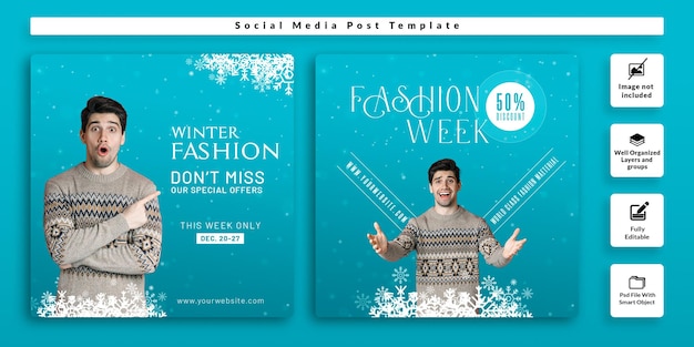 PSD winter sale social media post template with winter theme