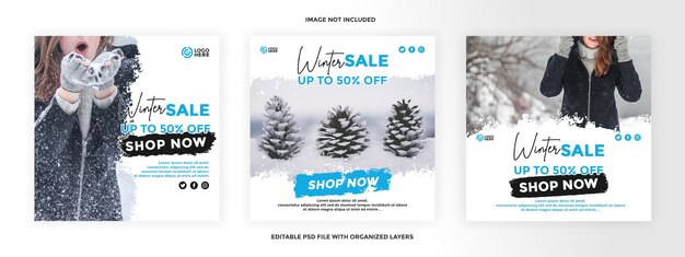 PSD winter sale square post social media template set