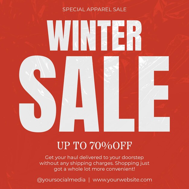 PSD winter sale typography design for social media post