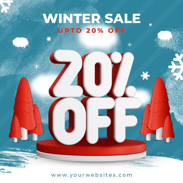 Winter sale upto 20 percent off square template banner design