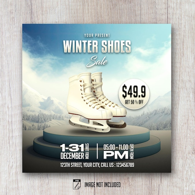PSD winter schoenen verkoop product display vierkante flyer social media post design banner
