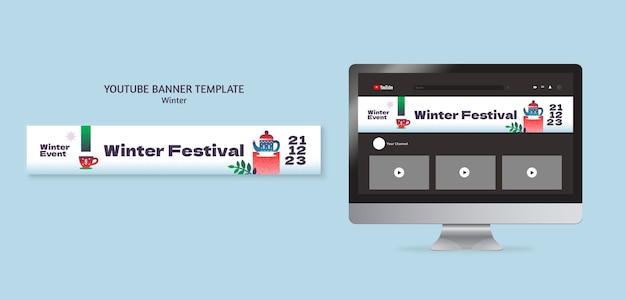 PSD 冬のシーズンの youtube バナー テンプレート