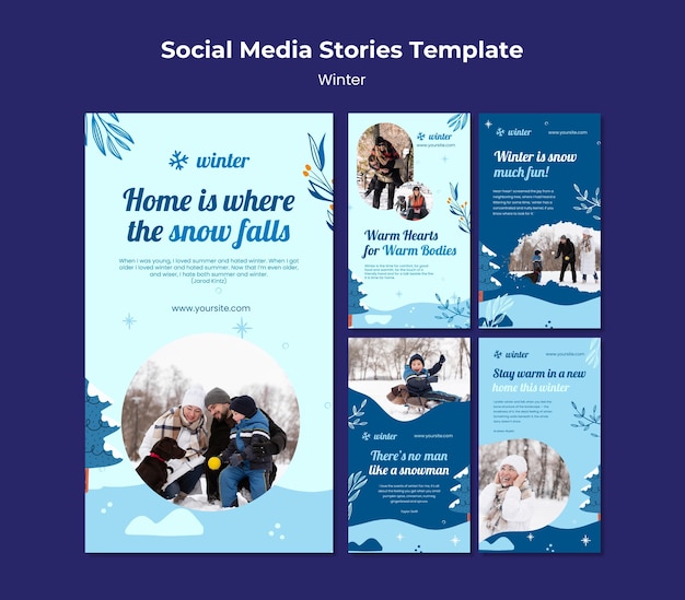 winter social media stories with blue details
