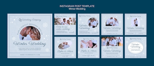 PSD collezione di post di instagram per matrimoni invernali