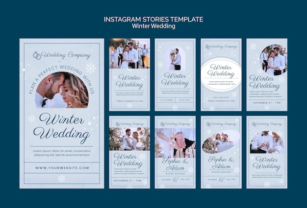 PSD collezione di storie di instagram per matrimoni invernali