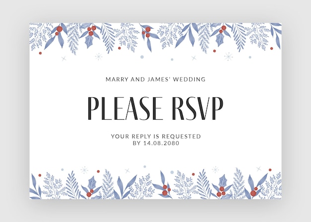 Modello di volantino per carta rsvp per matrimonio invernale in psd