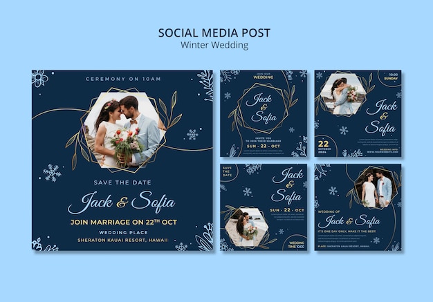 PSD winter wedding social media posts template