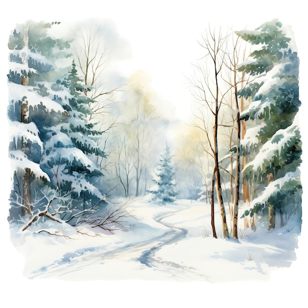 クリスマスのための冬の森 イベント 水彩のスタイル ai生成