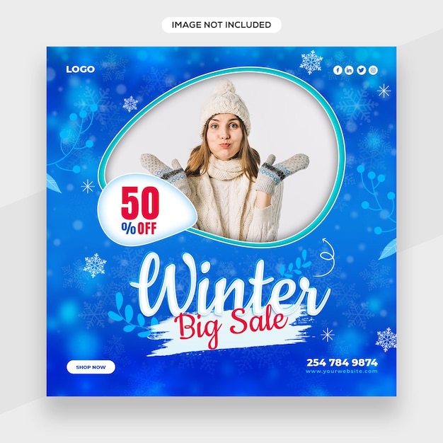 PSD winterbanner, verkoopbannersjabloon met typografie met winterelementen