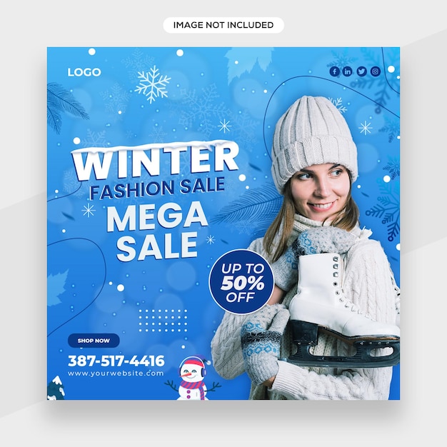 Winterbanner, verkoopbannersjabloon met typografie met winterelementen
