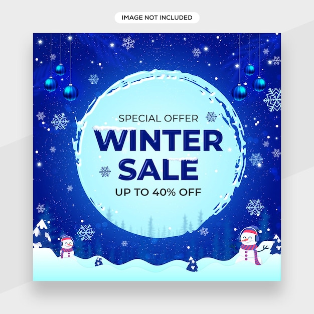 Winterbanner, verkoopbannersjabloon met typografie met winterelementen